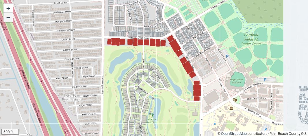 Charleston Court tax parcels highlighted within Abacoa