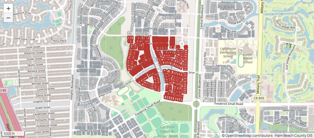 Mallory Creek tax parcels highlighted within Abacoa