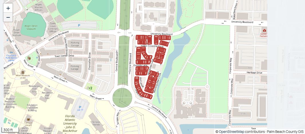 Osceola Woods tax parcels highlighted within Abacoa