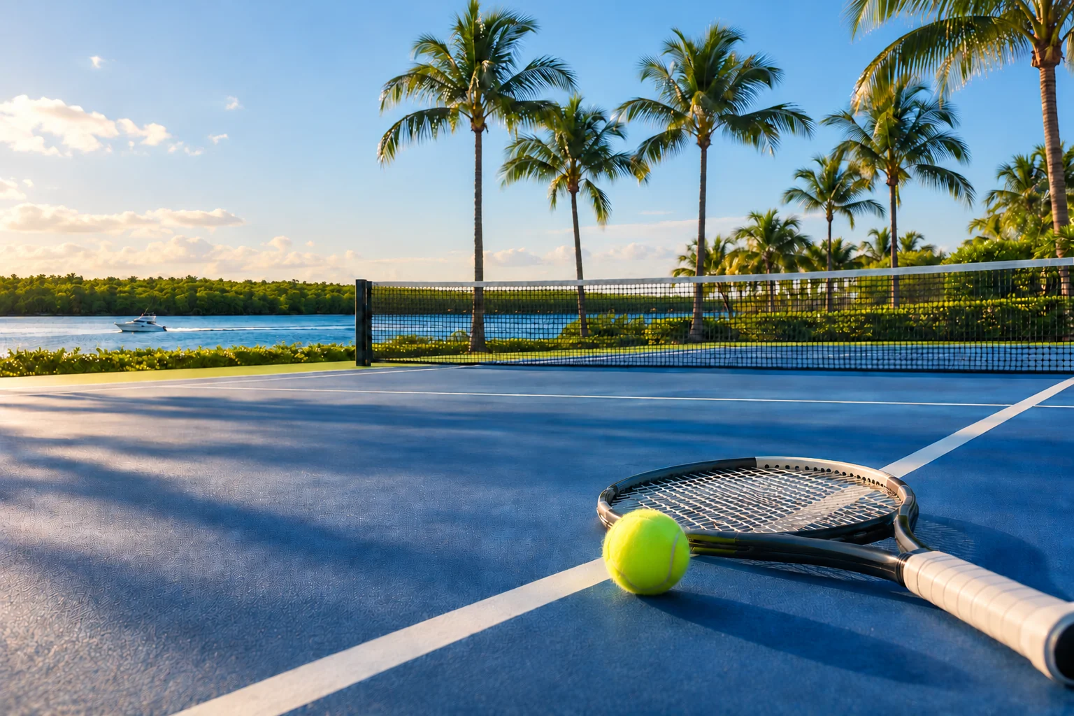 Illustrative coastal lifestyle: Illustrative tennis lifestyle scene for 200 East