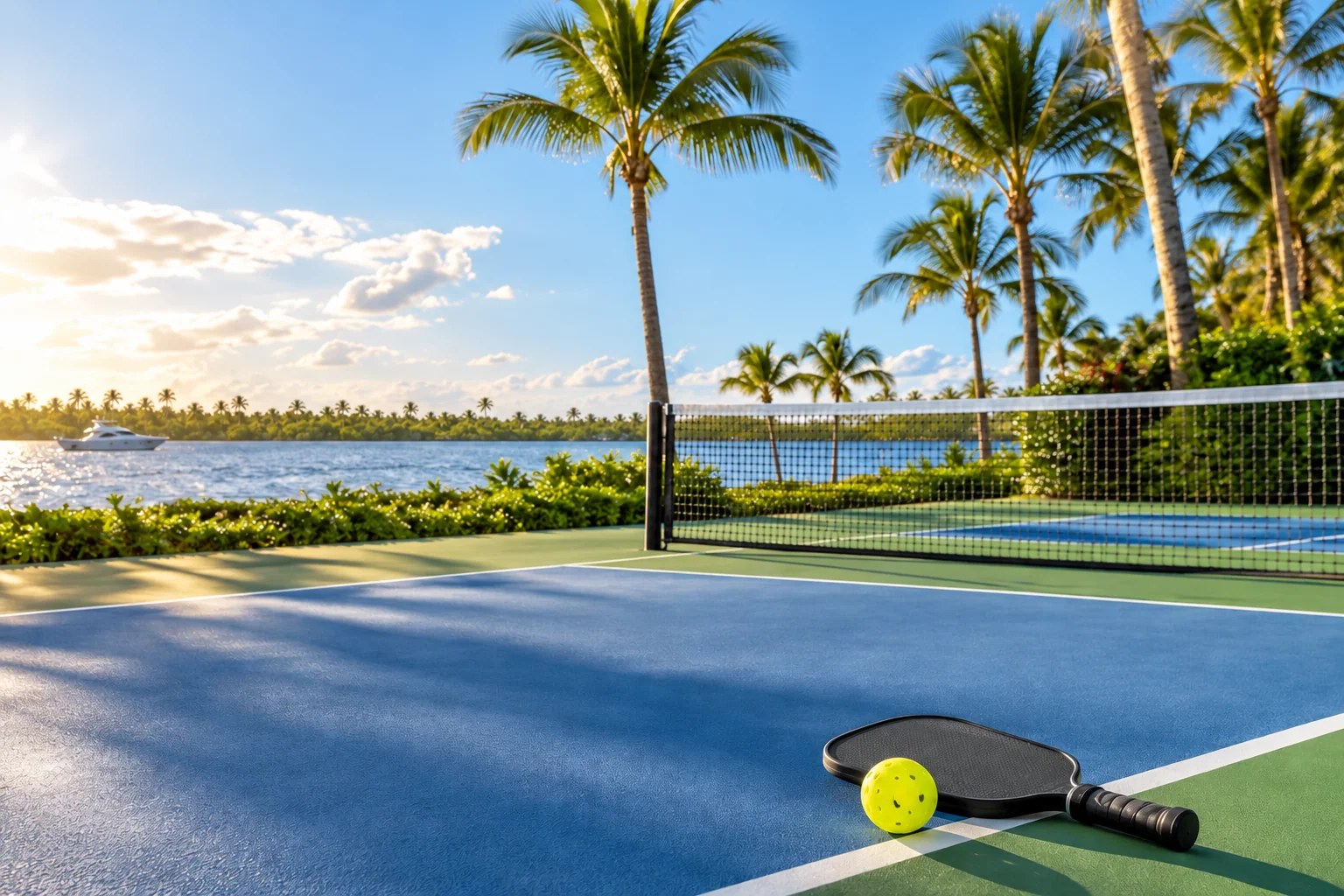 Illustrative coastal lifestyle: Illustrative pickleball lifestyle scene for Carlton