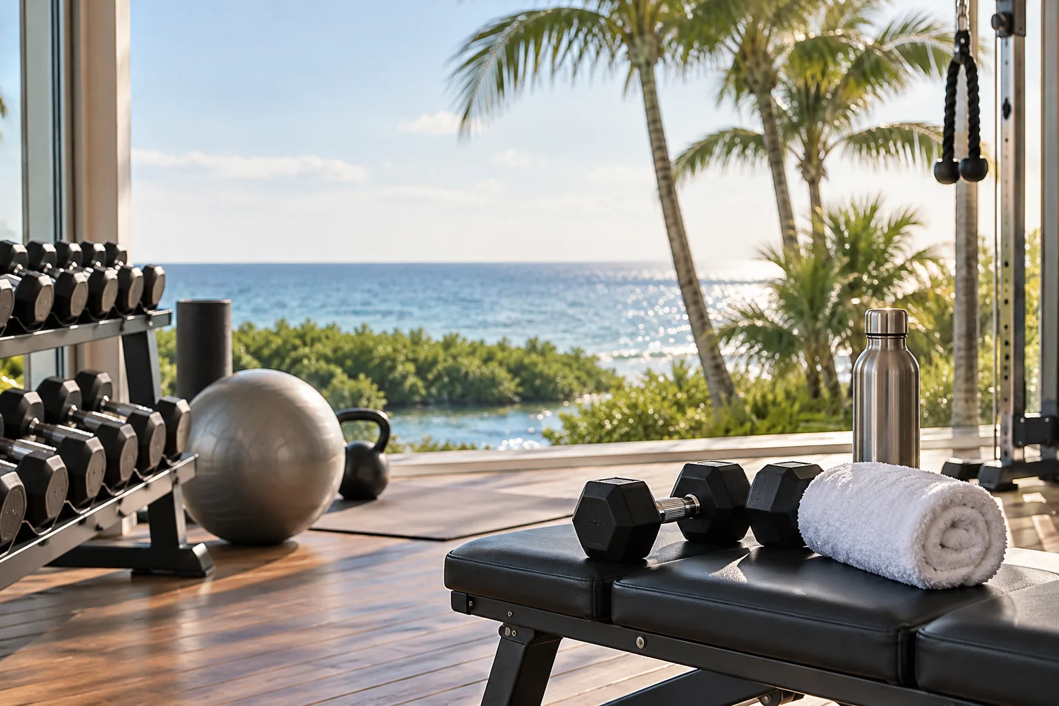 Illustrative coastal lifestyle: Illustrative gym lifestyle scene for Ocean Towers · 2800