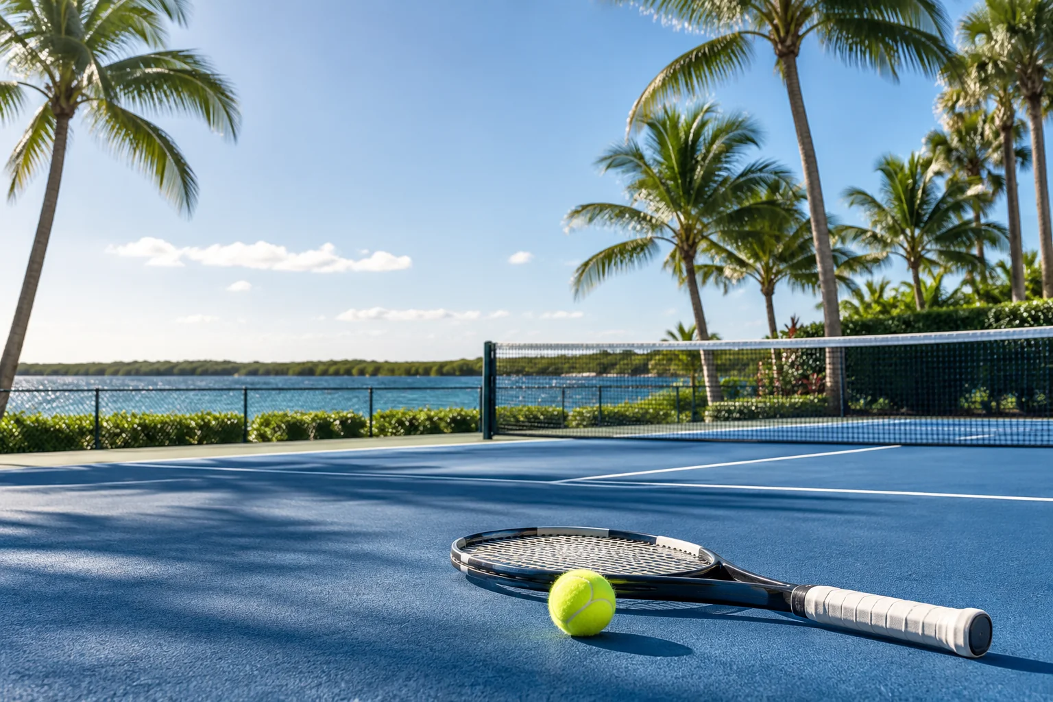 Illustrative coastal lifestyle: Illustrative tennis lifestyle scene for Sabal Shores