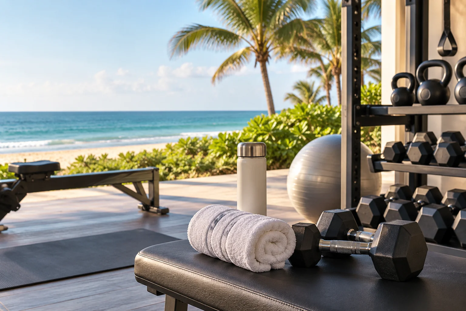 Illustrative coastal lifestyle: Illustrative gym lifestyle scene for Passages