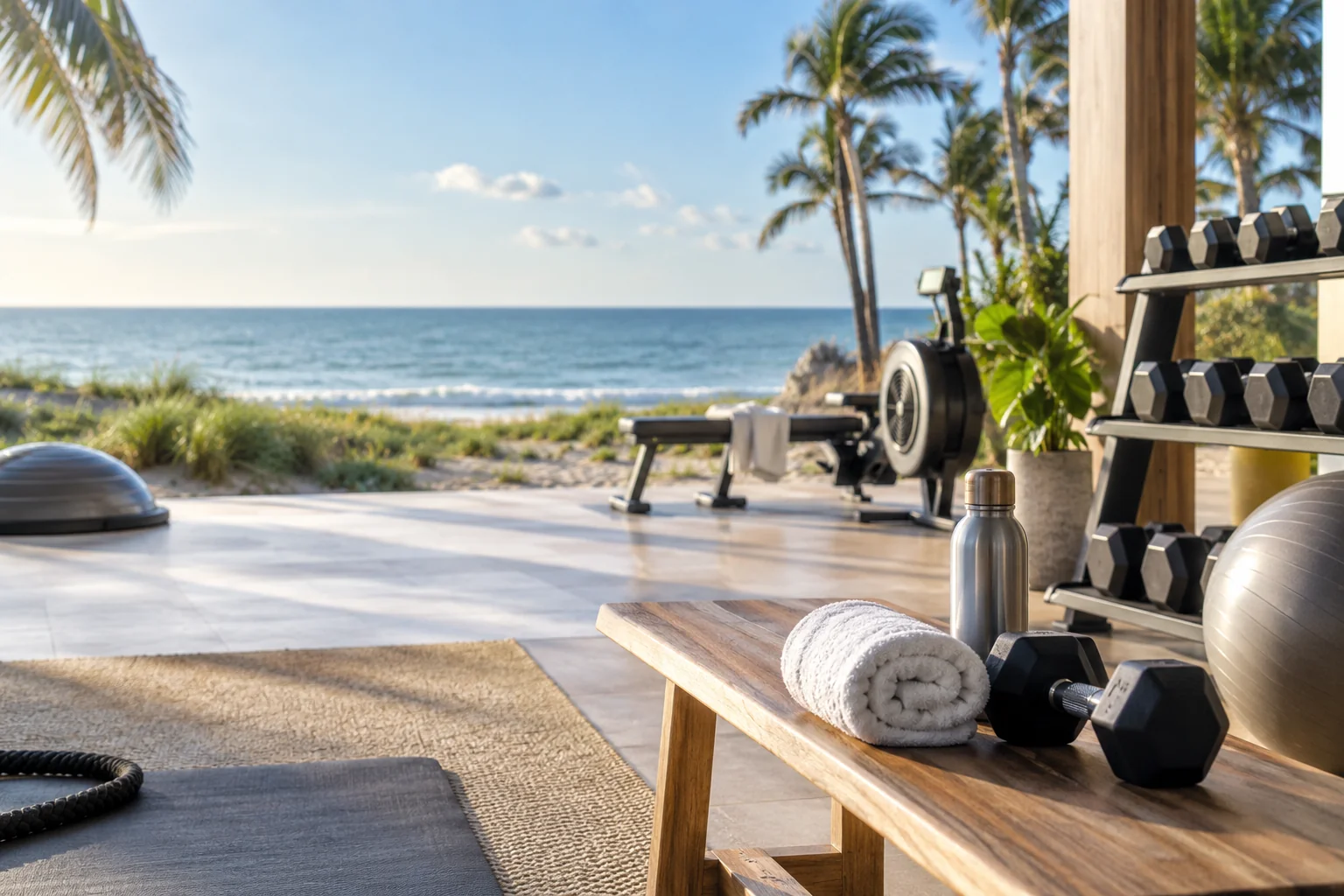 Illustrative coastal lifestyle: Illustrative gym lifestyle scene for 2600 Building