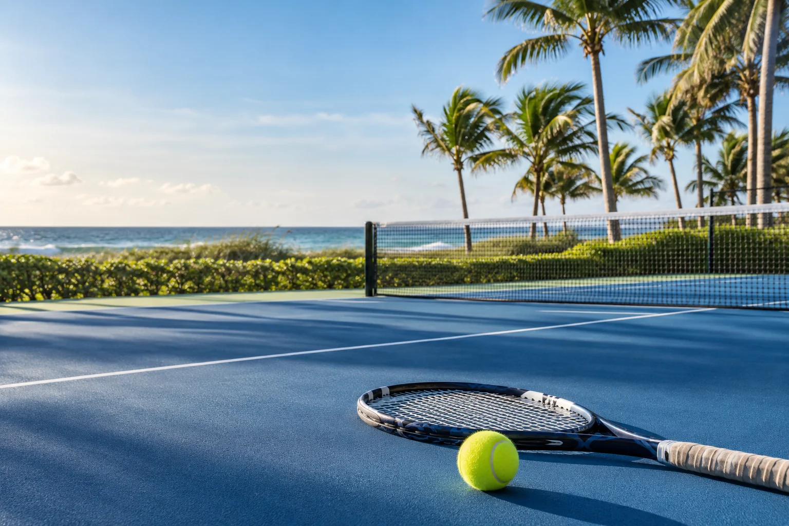 Illustrative coastal lifestyle: Illustrative tennis lifestyle scene for Beach Point