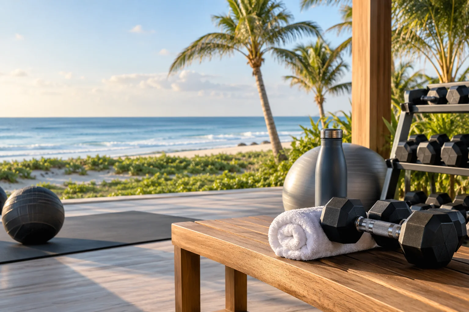 Illustrative coastal lifestyle: Illustrative gym lifestyle scene for Enclave of Palm Beach