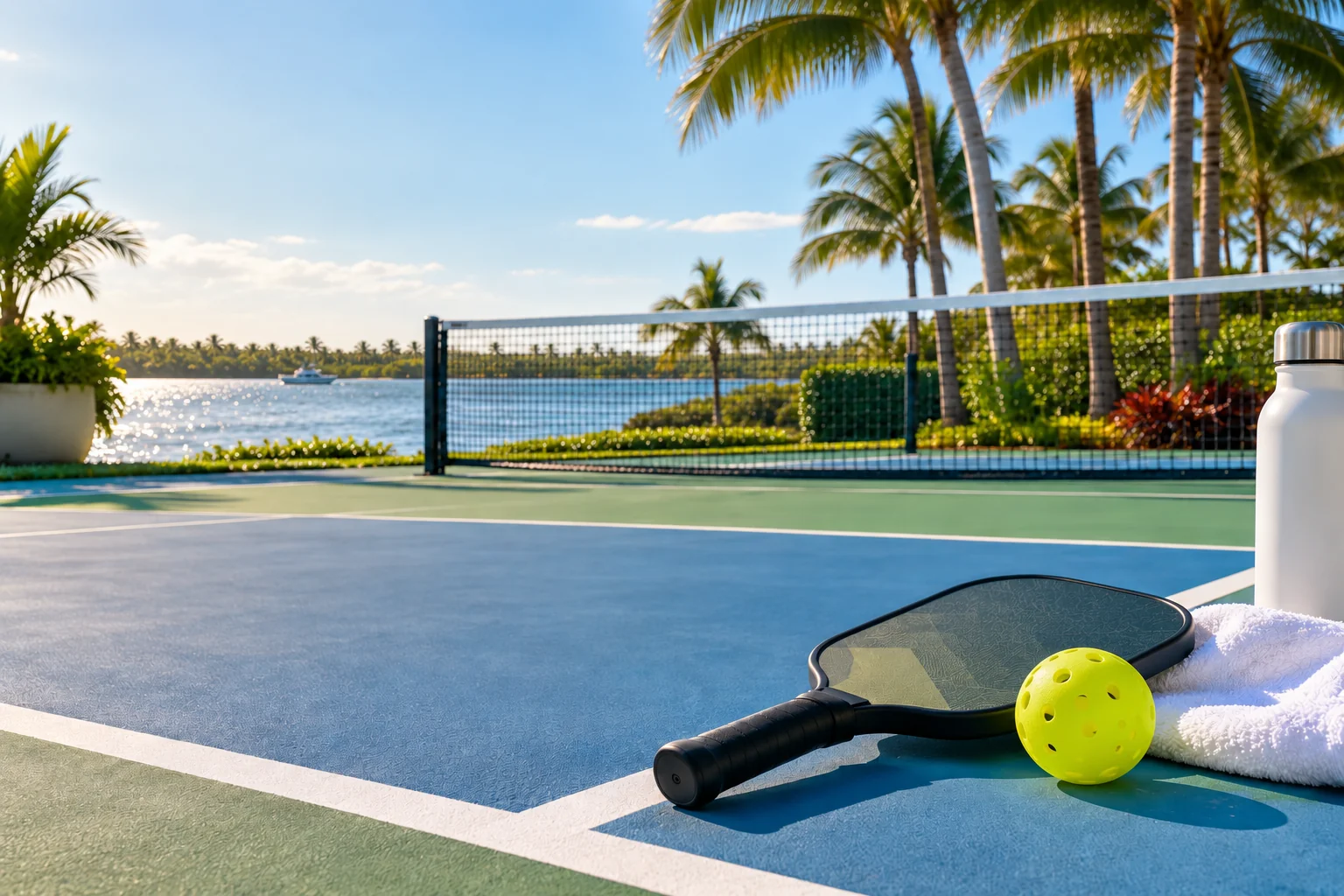 Illustrative coastal lifestyle: Illustrative pickleball lifestyle scene for Azure