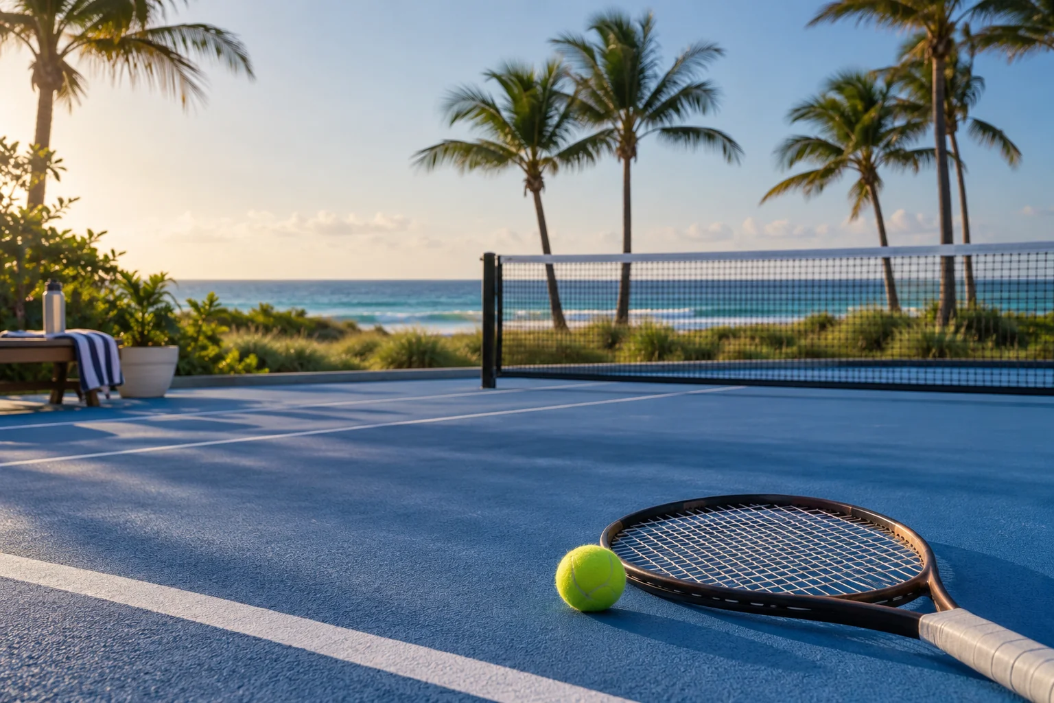 Illustrative coastal lifestyle: Illustrative tennis lifestyle scene for Meridian