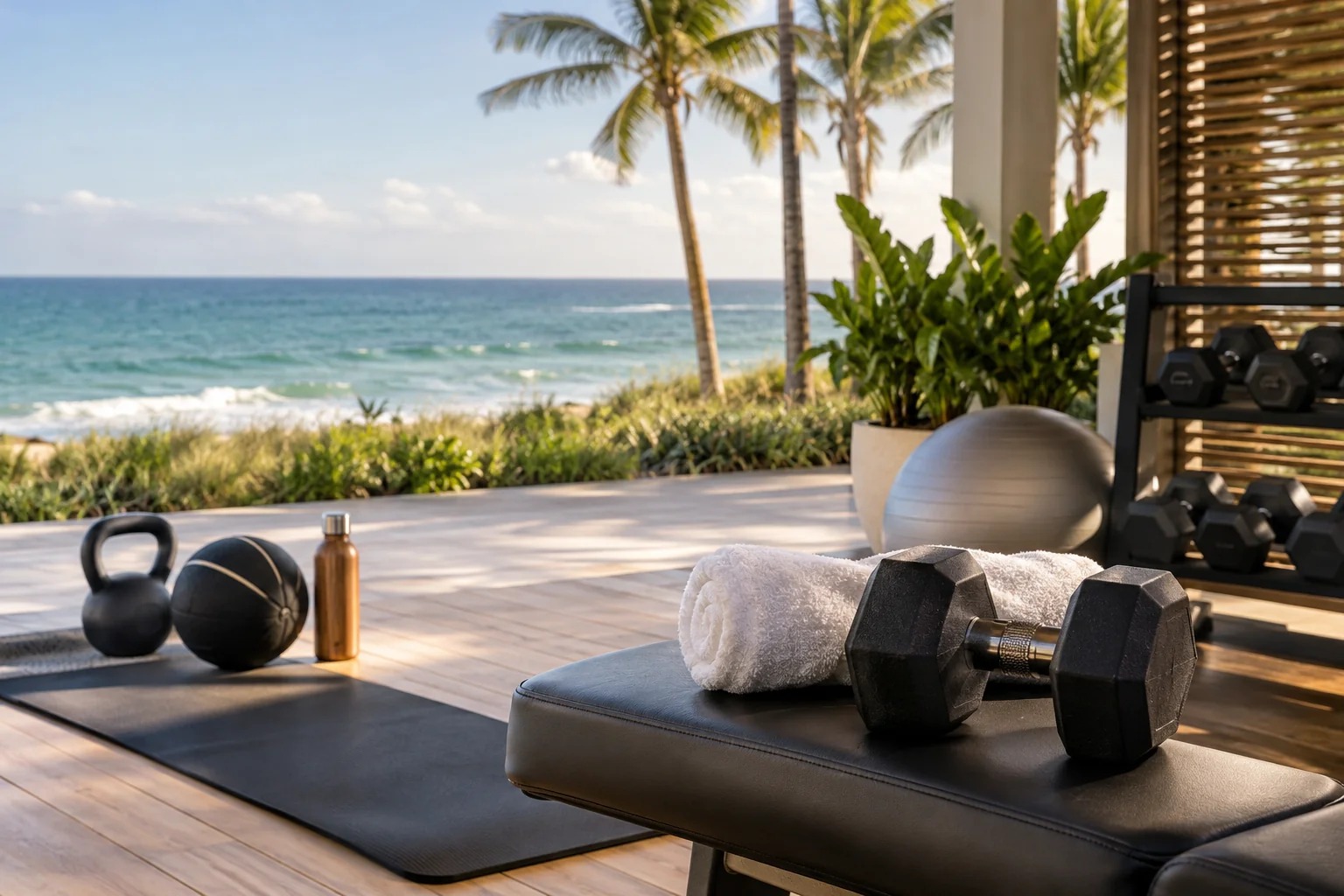 Illustrative coastal lifestyle: Illustrative gym lifestyle scene for Palm Beach Stratford