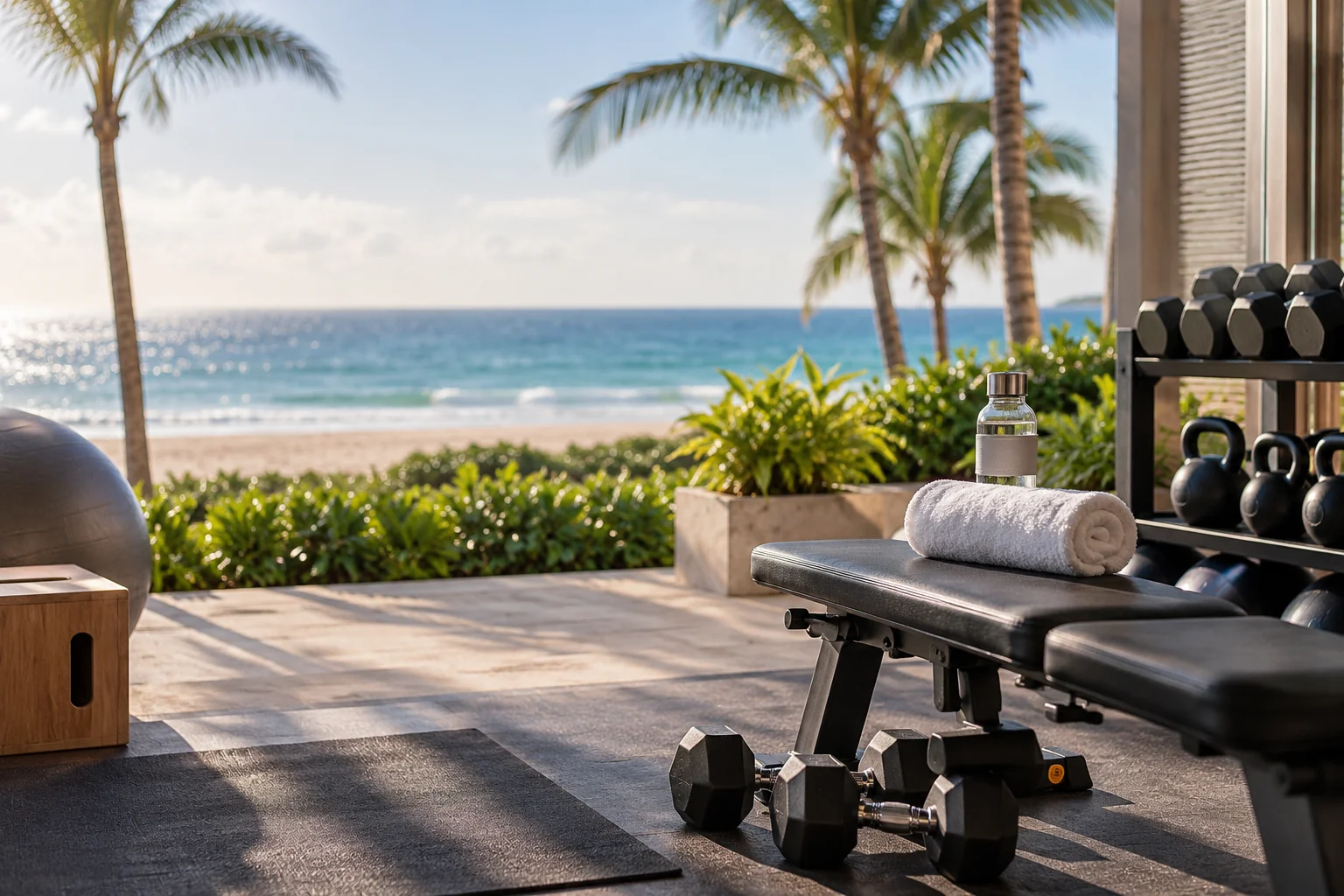 Illustrative coastal lifestyle: Illustrative gym lifestyle scene for Sun and Surf · 130