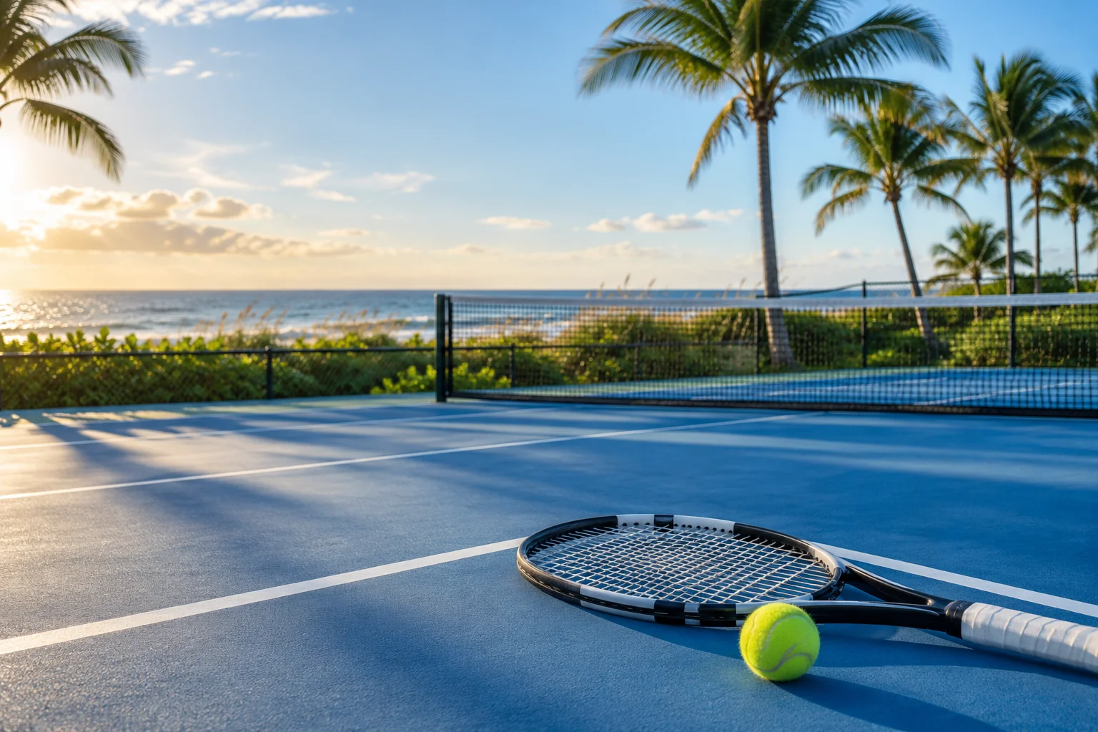 Illustrative coastal lifestyle: Illustrative tennis lifestyle scene for Oceans Edge