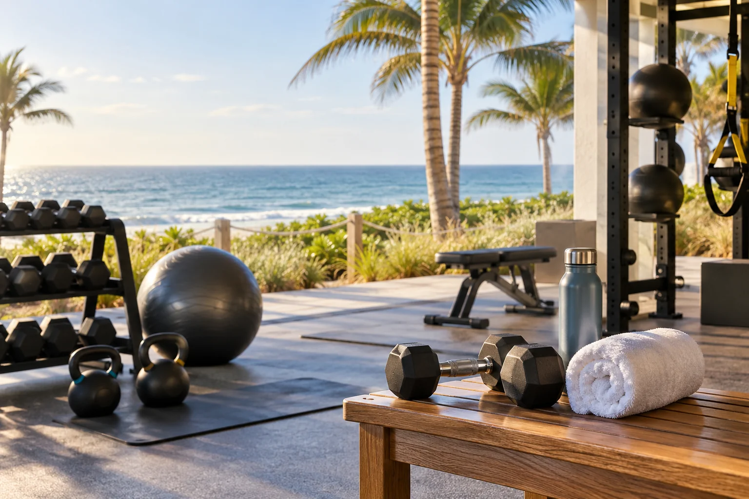 Illustrative coastal lifestyle: Illustrative gym lifestyle scene for Resort at Singer Island