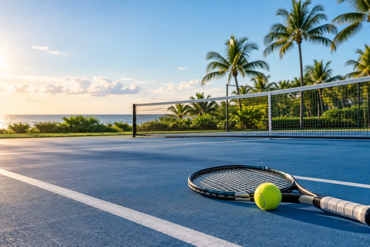 Illustrative coastal lifestyle: Illustrative tennis lifestyle scene for Ritz-Carlton Residences