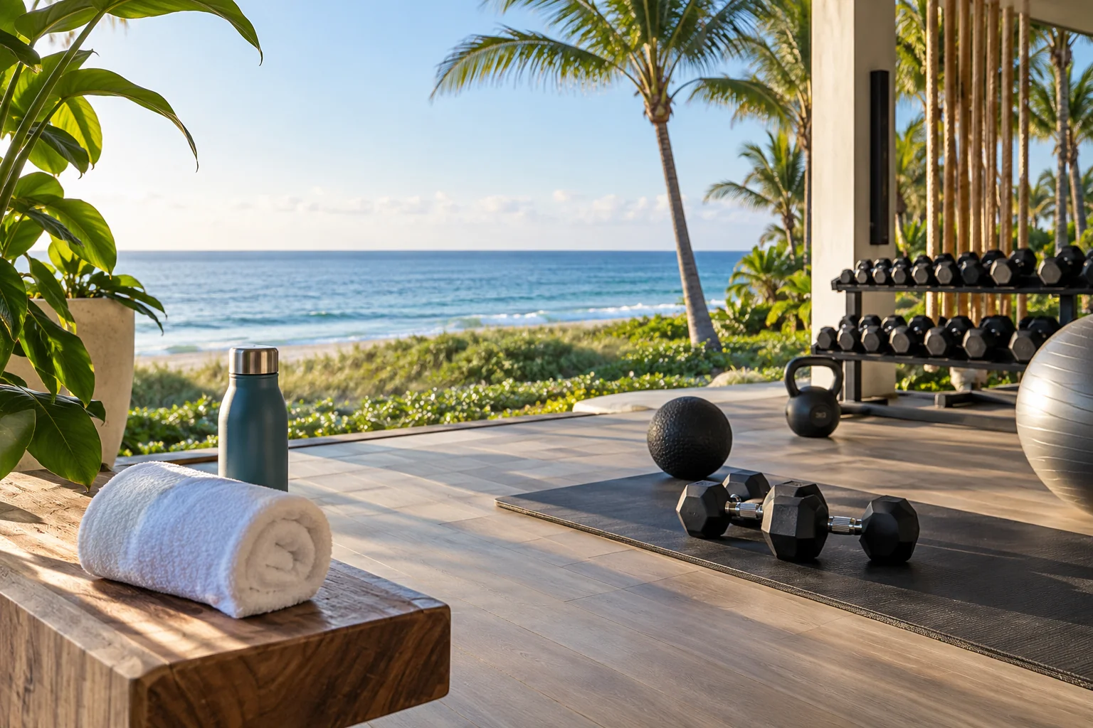 Illustrative coastal lifestyle: Illustrative gym lifestyle scene for VistaBlue