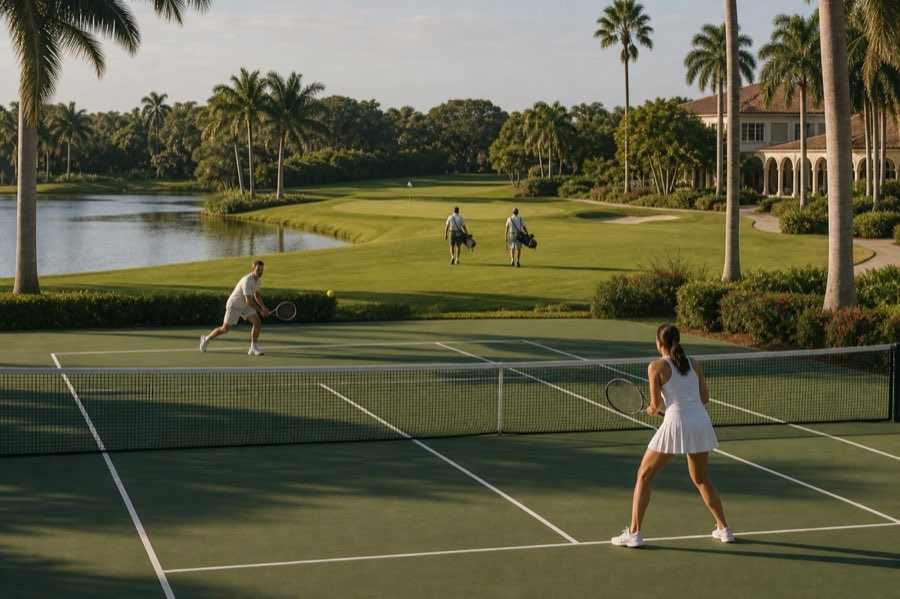 Golfers and tennis players enjoying a Palm Beach County country club